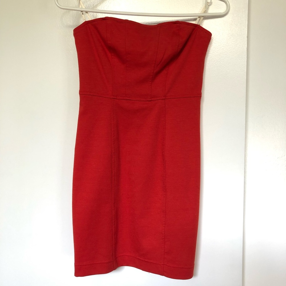 Strapless Red-Orange Bodycon Minidress